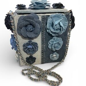Denim Floral Chain Shoulder Bag upcycle denim unique bag